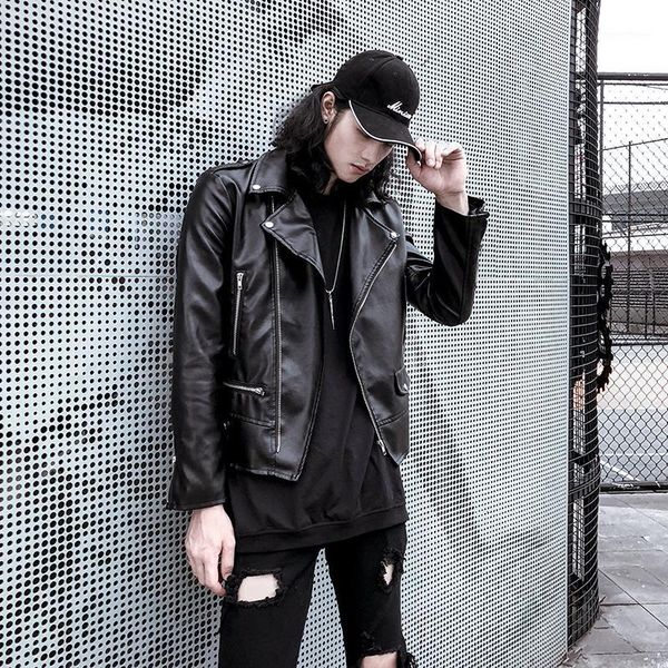 

2019 men's jacket trend spring and autumn winter fashion solid color sports and leisure motorcycle simulation leather jacket1, Black;brown