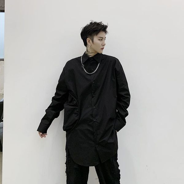 

xl men fashion show casual loose long sleeve shirt male women streetwear japan karajuku shirt, White;black