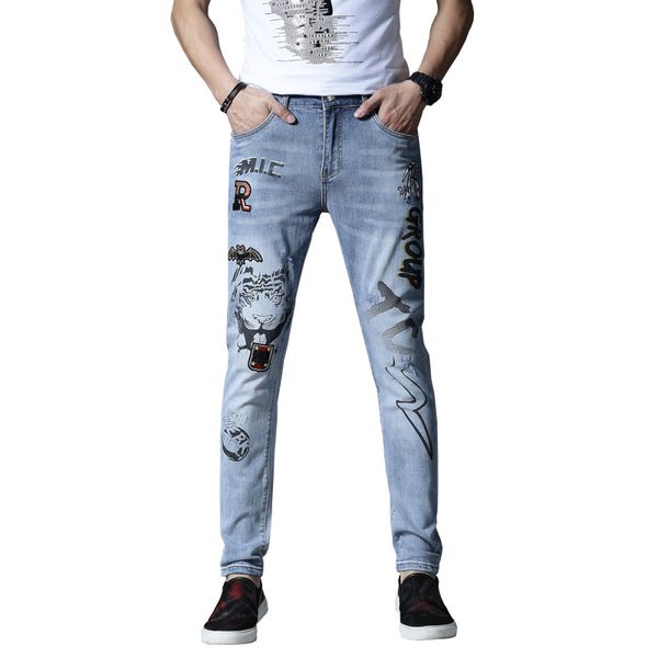 

2021 skinny new jeans breeches for men's elastic pants cotton hip summer light blue spring ew2z