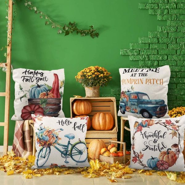 

fall throw pillow case 18x18 inches pumpkin thanksgiving farmhouse decorative autumn pillowcase cotton linen cushion cover for home decor