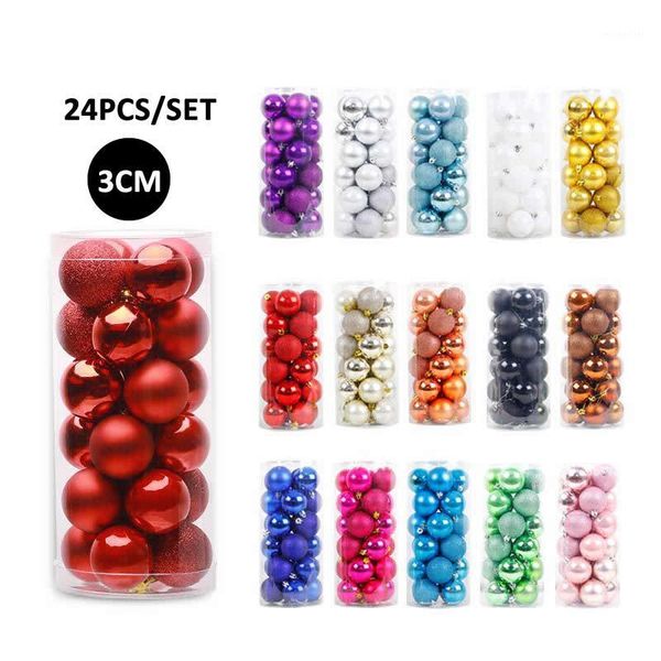 

party decoration 24pcs/lot 3cm/1.2inch color christmas tree ball ornaments hang shiny bauble for home house bar decoration1