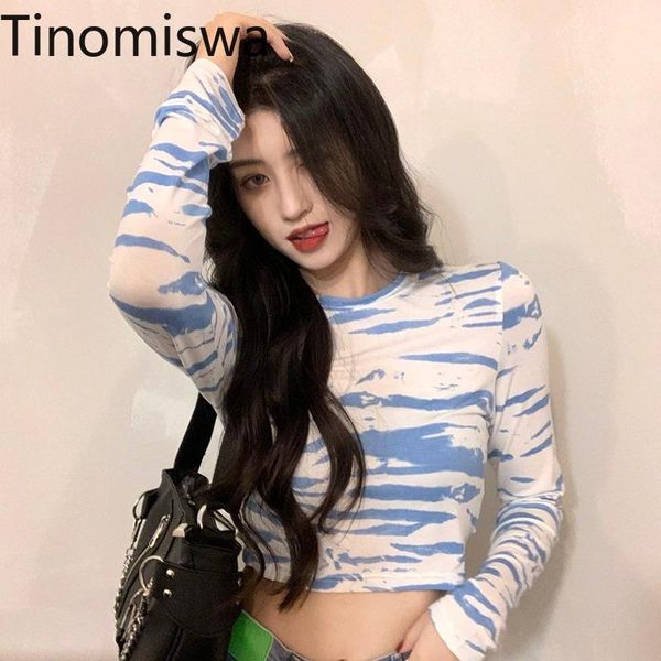 

tinomiswa fashion ins harajuku long sleeve t-shirts female 2021 spring new slim crop korean o-neck tees tshirts a1424, White