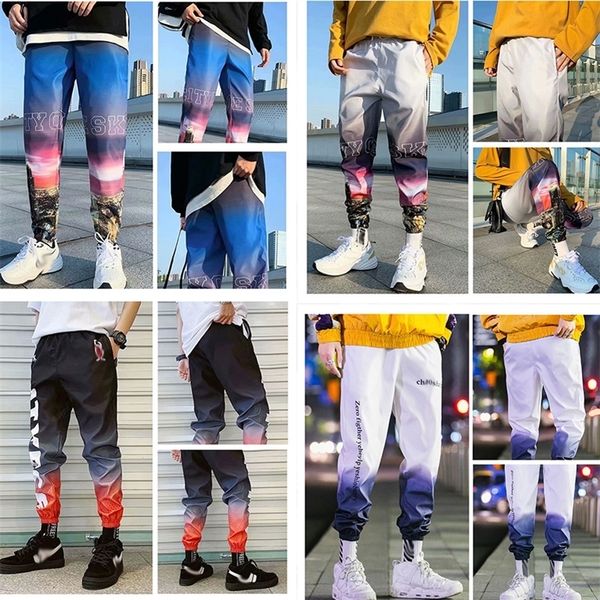 

2021 pockets cargo harem jogger pants men hip hop flame pattern loose casual trousers streetwear harajuku men sweatpants clothes 201218, Black