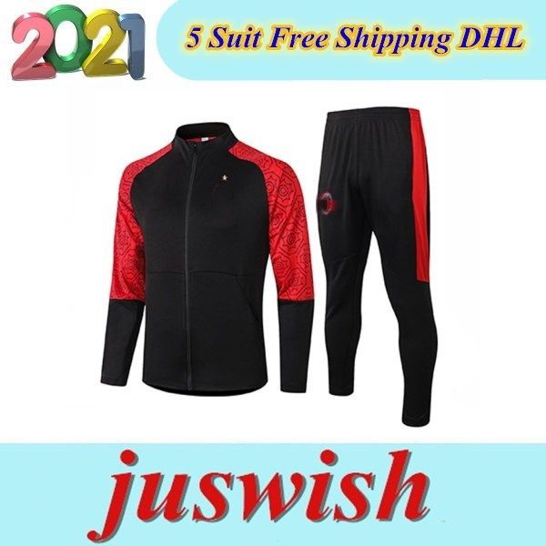 

2020 2021 ac milan tracksuit full zipper survetement jacket set 20 21 calhanoglu soccer jacket sportswear tracksuit, Black;red