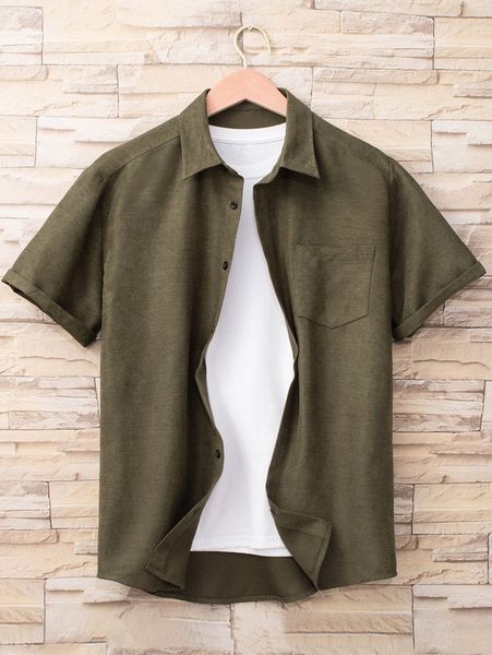 

men pocket patched button up shirt 66yq#, White;black