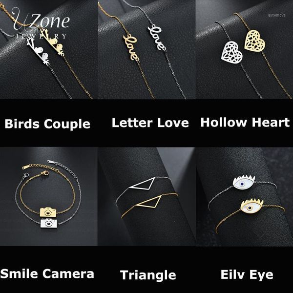

uzone six styles simple chain bracelet 316l stainless steel animal letter eye geometric bracelet cut jewelry for female lady1, Black