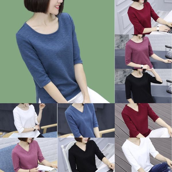 

spring and summer t-shirt 2020 new slub cottongood qualitylarge size loose five point sleeve slub cotton medium sleeve t-shirt for women 0sv, White