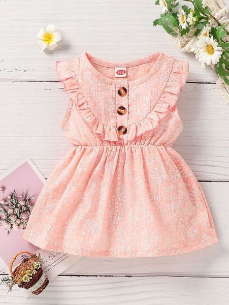 

baby ditsy floral print ruffle trim babydoll dress she, Red;yellow