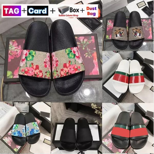 

fashion mens designer slippers womens slides sandals men luxury shoes summer beach slide flat platform flower women sneakers laether rubber, Black
