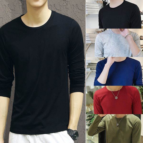 

long sleeve t-shirt men's base coat over clothes underwear thin pure black body autumn solid color, White;black