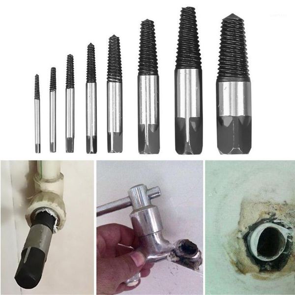 

8pcs broken screw extractor drill bits set damaged faucet triangle valve bolt stud stripped remover gadgets hand tool sets1