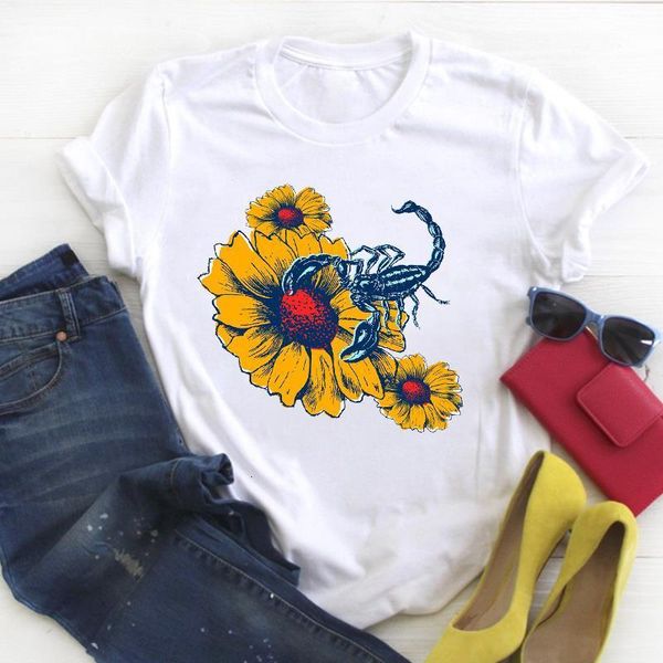 

женские подсолнечники животные цветочные 90-х годов печать с короткими рукавами дамы лето t тройник женский верхняя рубашка одежда футболка, White