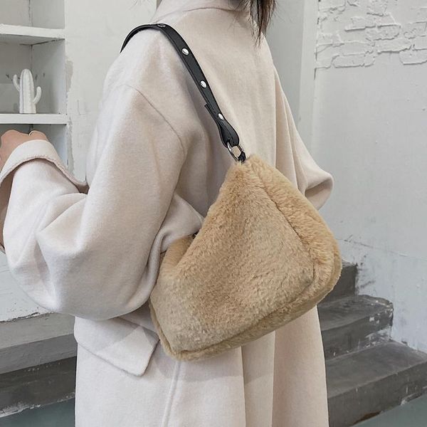 

totes plush women crossbody bags 2021 women's winter trending brand chain shoulder luxury faux fur ladies handbags small white