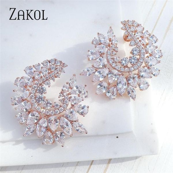 

stud zakol design fashion cubic zircon earrings sparking crystal bridal wedding jewelry for elegant women fsep6301, Golden;silver