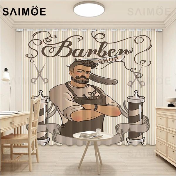 

retro 3d barbershop window curtains living room fashion beard shaver curtains bedroom european curtain decor ultra micro shading