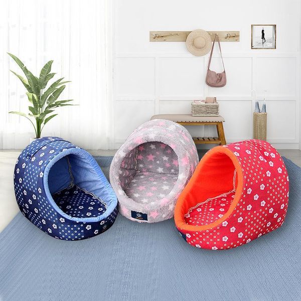 

pet bed for cats dogs soft nest kennel bed cave house sleeping bag mat pad tent pets winter warm cozy beds semi-enclosed1