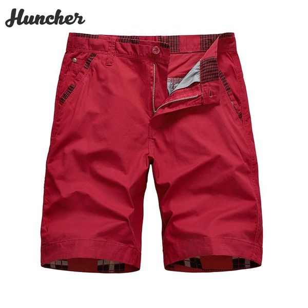 

men's shorts huncher mens cargo men 2021 summer solid side embroidery short streetwear cotton casual pants elastic force red, White;black