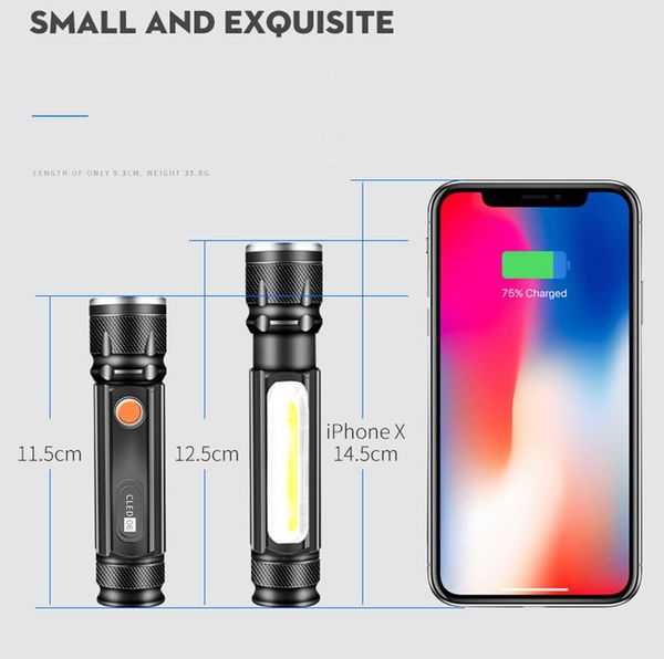 

xm l t6 встроенный аккумулятор usb аккумуляторный светодиодный фонарик факел алюминиевый ланерная лакомка 2000lm cob zoomable 3 мод лампочки