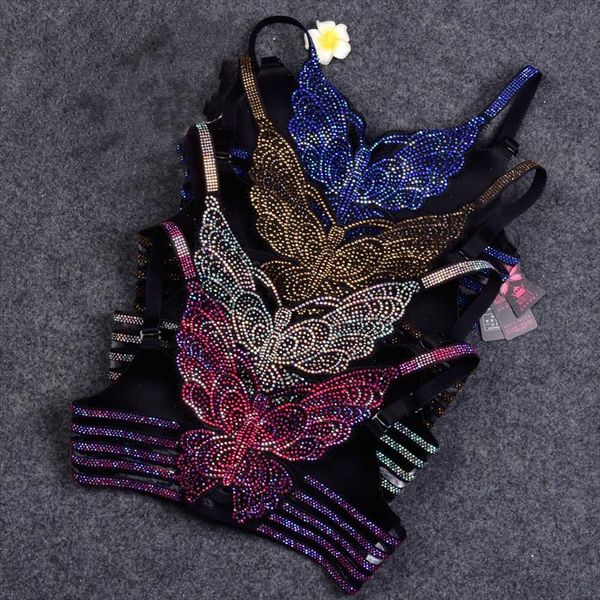 

wireless womens bead work bra camis women rhinestones butterfly camisole femme gemstones padded camis, White