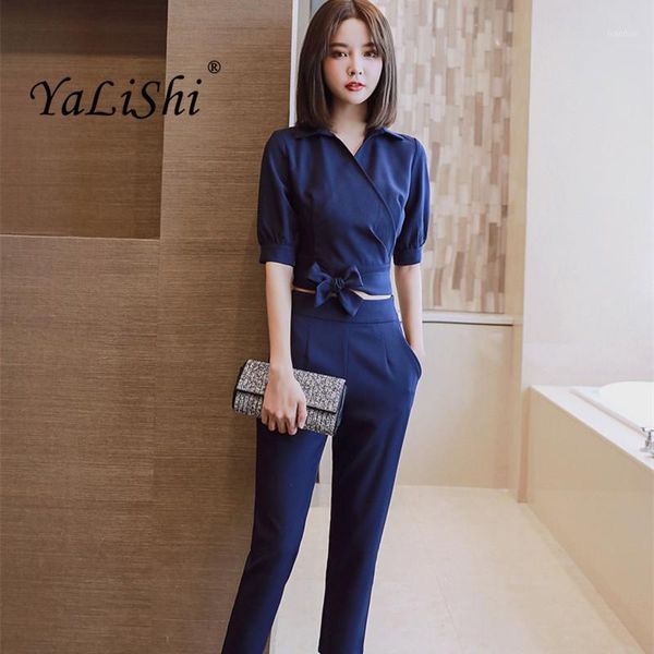 

2018 summer women suit office party bodycon vestidos fashion blue grey short shirt and straight pants 2 piece set1, Gray