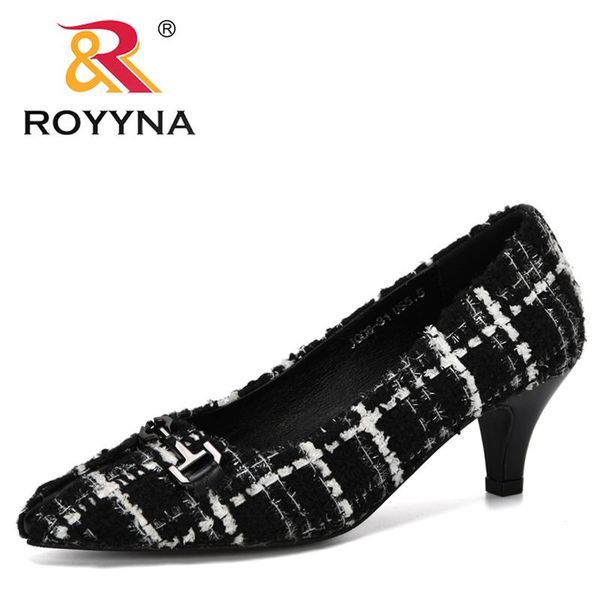 

royyna 2020 new designers lattice med heels new shoes women classic pumps shoes office ladies wedding trendy, Black