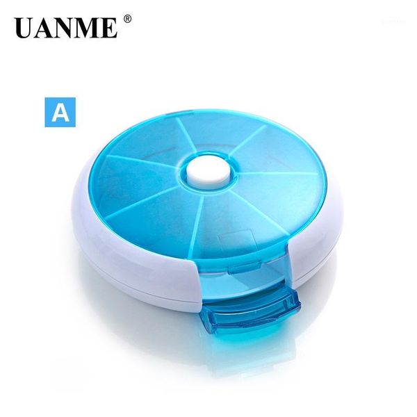 

uanme mini care multi slot vitamin storage box organizer cover portable case weekly rotating small box1