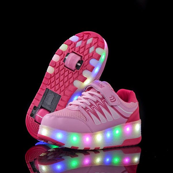 

kids led light roller shoes for boys girl luminous light up skate sneakers with on wheels kids roller skates, Black