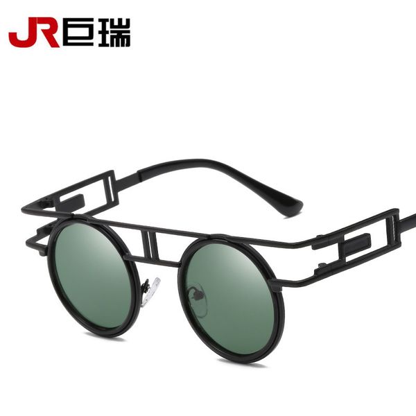 

new fashion brand for men and women round frame color film metal individual style sunglasses, White;black
