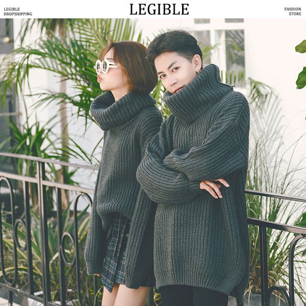 

legible winter man/women turtleneck baggy warm pullover male thicken coarse wool korean sweaters q1113, White;black