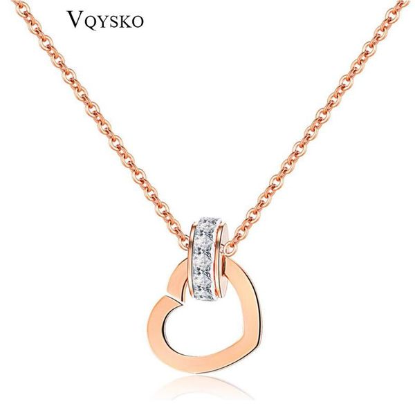 

pendant necklaces arrival europe style women girl gift cubic zircon heart necklace rose gold stainless steel chain jewelry, Silver