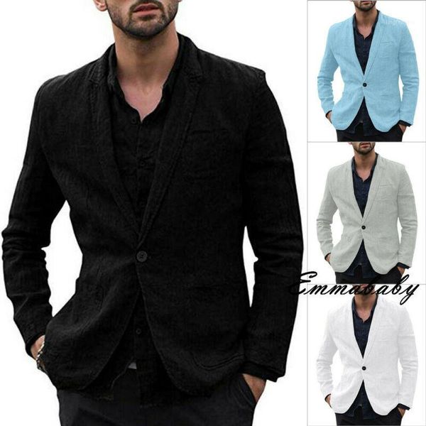 

fashion cotton linen single breasted summer linen suit men's slim fit peaked lapel groom comfort business blazer 2020 new1, White;black