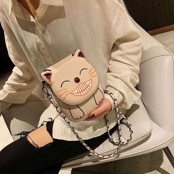 

women shoulder bag high qulity cute cat cartoon bag for girls female small fashion purse handbag funy chain crossbody phone