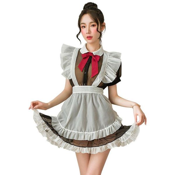 

gauze perspective maid dress costumes girls woman dress, Red;black
