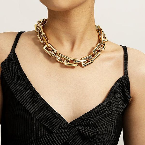 

chokers srcoi punk ccb chain exaggerated geometric square choker necklace gothic chunky thick women hip hop jewelry 2021, Golden;silver