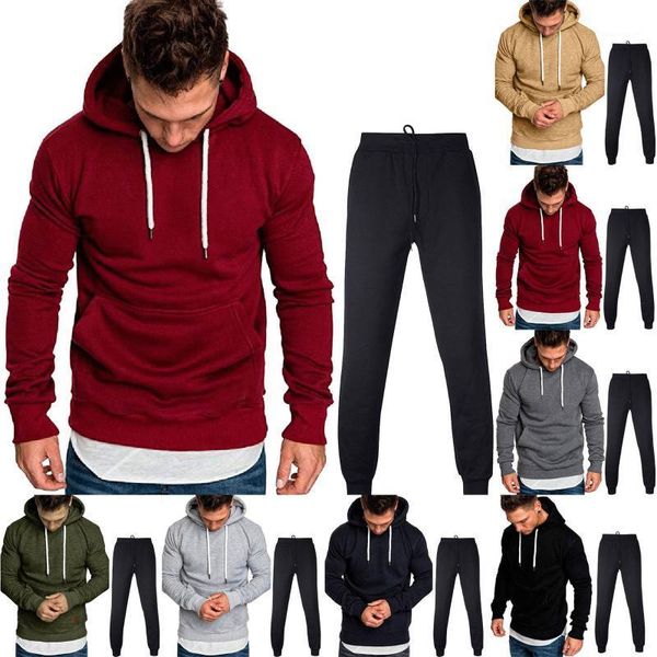 

men autumn winter pocket tracksuit 2 piece and pants mens sweat suits set solid color plus size sets for men clothing1, Gray