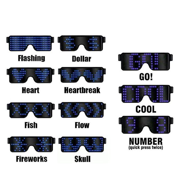 

1pcs led usb charging eyeglasses 4 party colors 10 patterns luminous glasses for halloween bar ktv