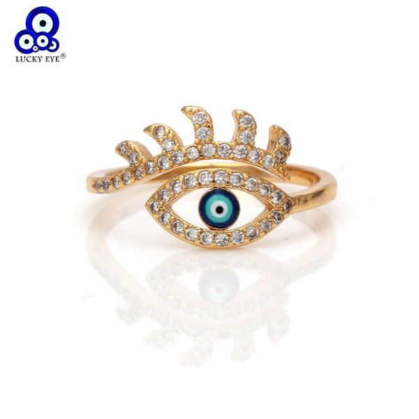 

cluster rings lucky eye evil gold copper micro pave cubic zircon ring jewelry adjustable women gifts ey6186, Golden;silver