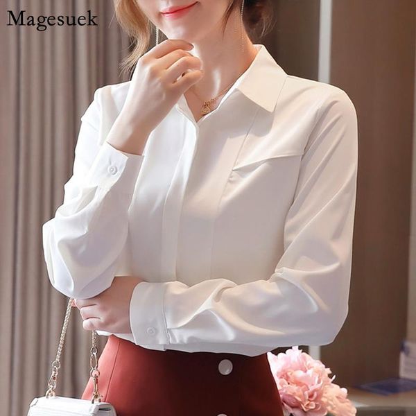 

women's blouses & shirts autumn fashion long sleeve white shirt women cardigan chiffon blouse 2021 office lady slim dames 10669