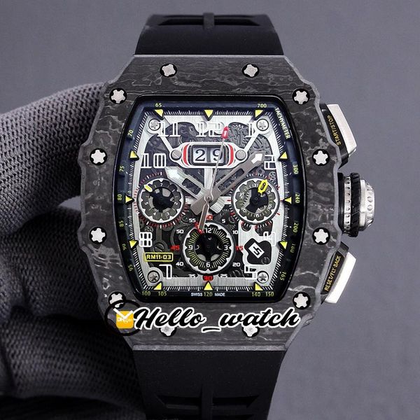 

new big date carbon fiber case flyback chrono rm11-03 f1 skeleton dial automatic mens watch rm011 black rubber sport watches hello_watch, Slivery;brown