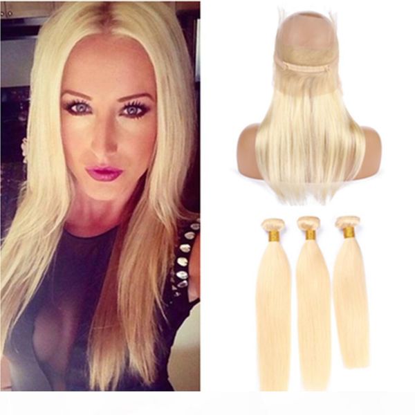 

# 613 blonde перуанского 3bundles человеческих волос 360 фронтального lace закрытия straight bleach blonde virgin hair 360 полного шнурок фр, Black;brown