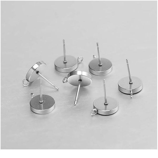 

xinyao 20pcs/lot stainless steel glue-on ear studs 6mm 8mm 10mm 12mm round pad base setting for diy jewelry jlltoq, Silver