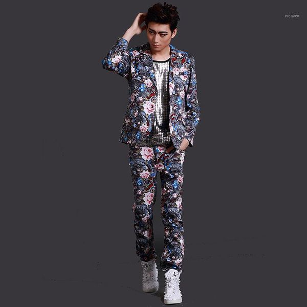 

new fashion male singer dj show performance slim suits jacket nightclub singer dancer stage costumes set1, White;black