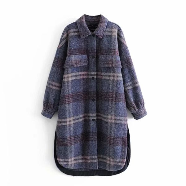 

new blue pockets oversized plaid jacket women winter coat woman 2021 vintage button up sleeve casual long jackets oqht, Black;brown