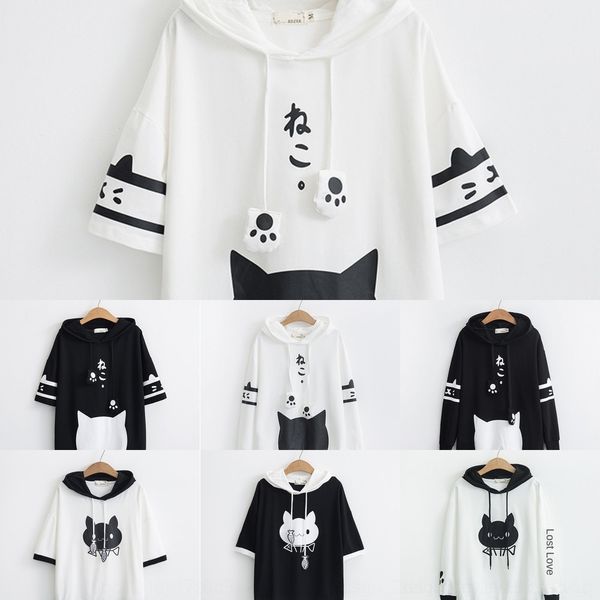 

ykkrs style summer c new women's loose large cute cute cat sweater d6013 style summer dress cartoon new women's loose large pullov, White
