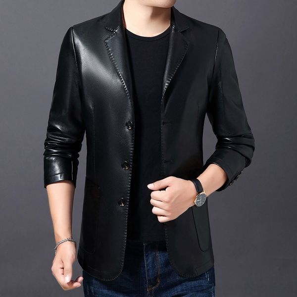 

rrk7j 2020 осень новый куртка jacketmen костюм воротник кожа jacketwallet молодой и красивый корейский среднего возраста случайный пальто мо, Blue