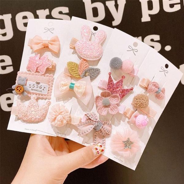 

hair accessories 3/4pcs/lot lovely clips headband kids girls cute cartoon stars leaves crown pompon hairpins children1, Slivery;white