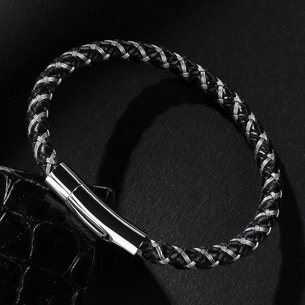 

mozo fashion 2020 new classic women charm bracelet black wire rope braided bracelet simple style men jewelry gifts 3 color 608, Golden;silver