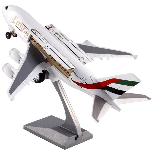 

1:100 diecast metal plane model 9" air bus a380 emirates airlines pull back replica with sound light kids toys