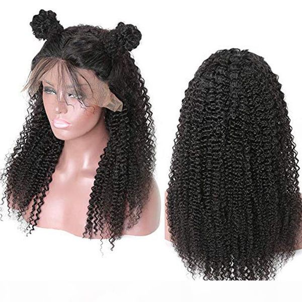 

afro kinky curly human hair lace front wig with baby hair pre-plucked glueless virgin brazilian human hair lace frontal wig natural hairline, Black;brown