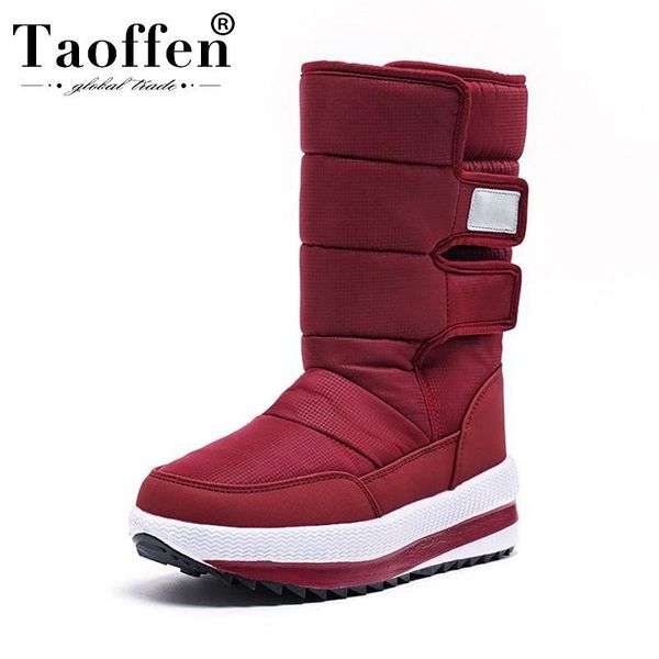 

taoffen plus size 36-41new snow boots women thick fur warm mid calf boots platform shoes ladies cotton waterproof winter, Black